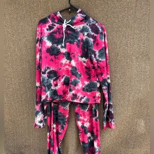 AQ SPORT pink and black jogger set Tie-Dye Athleisure Set of Leggings Hoodie XL